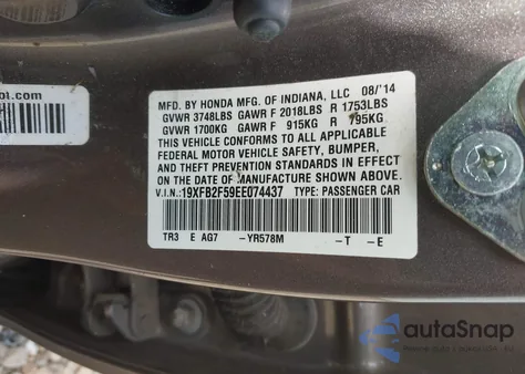 2014 Honda Civic Lx из США, поврежденный, VIN 19XFB2F59EE074437